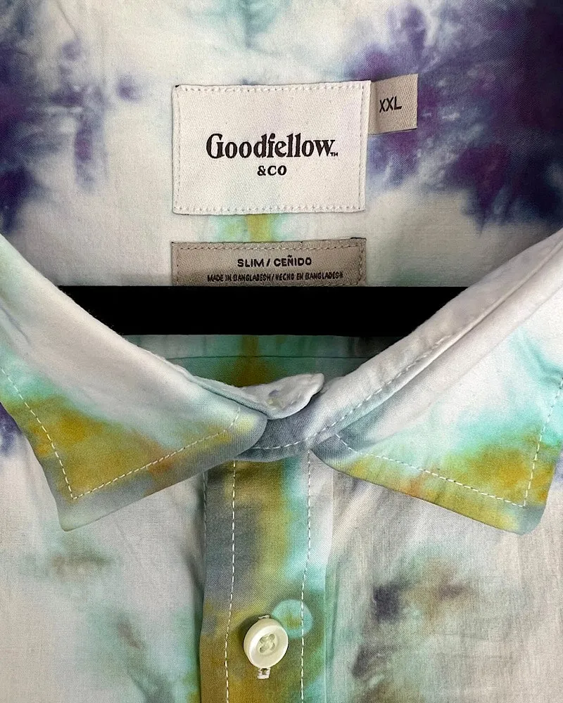Tie Dye Short Sleeve Men's Button Down - Mardi Gras Shibori - 2XL