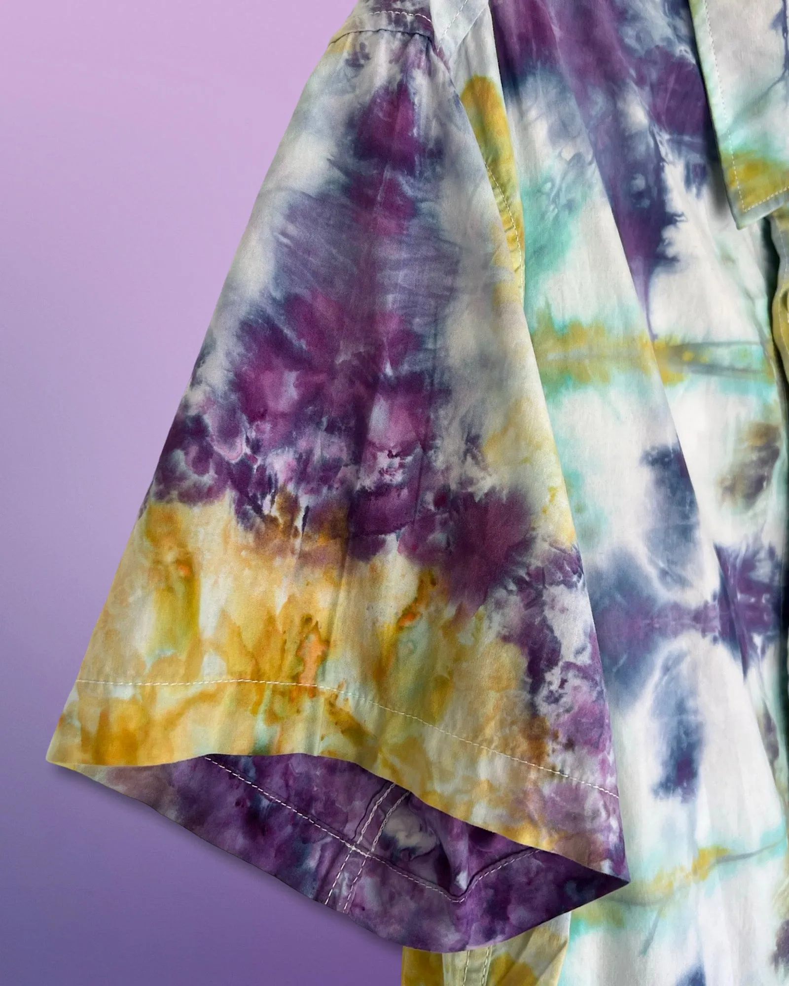 Tie Dye Short Sleeve Men's Button Down - Mardi Gras Shibori - 2XL