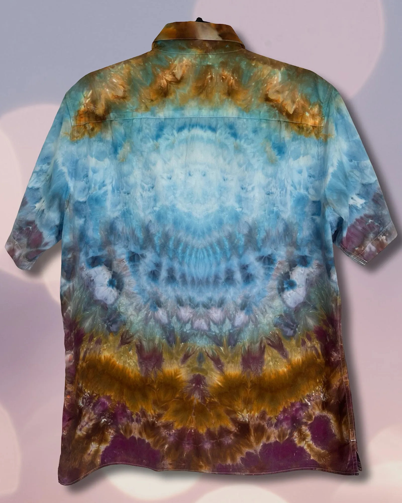 Tie Dye Short Sleeve Men's Button Down Shirt - Large