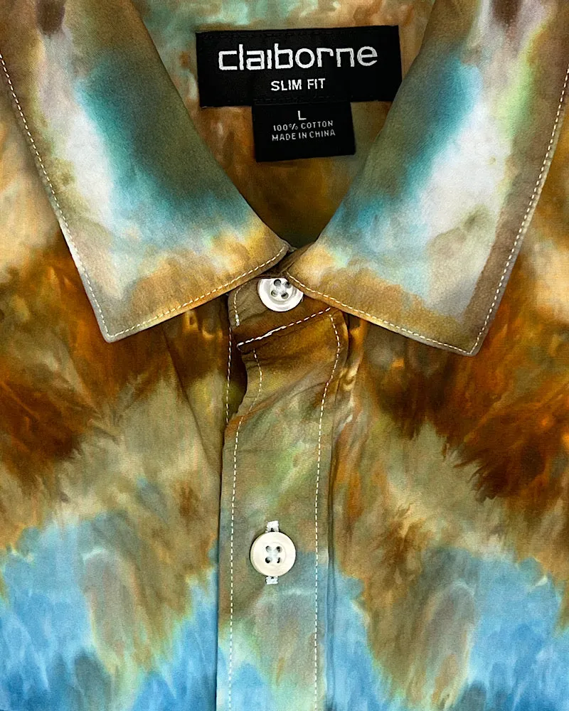 Tie Dye Short Sleeve Men's Button Down Shirt - Large
