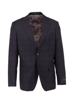Tiglio Luxe Black with Plum Windowpane Dolcetto Modern Fit, Pure Wool Jacket TL4236