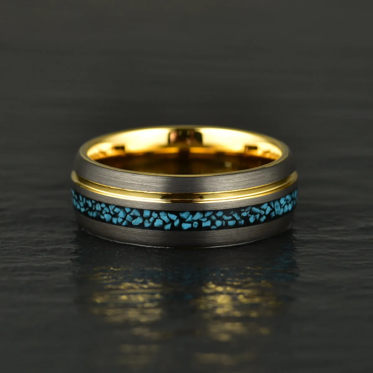 Turquoise Yellow Tungsten Men's Wedding Band 8MM