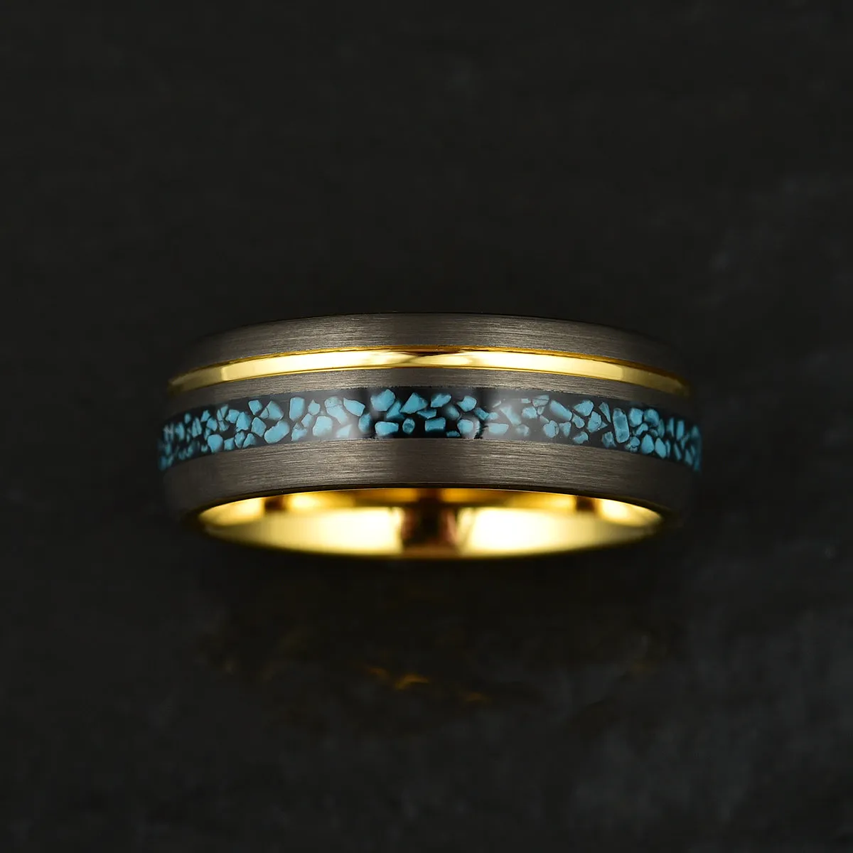 Turquoise Yellow Tungsten Men's Wedding Band 8MM