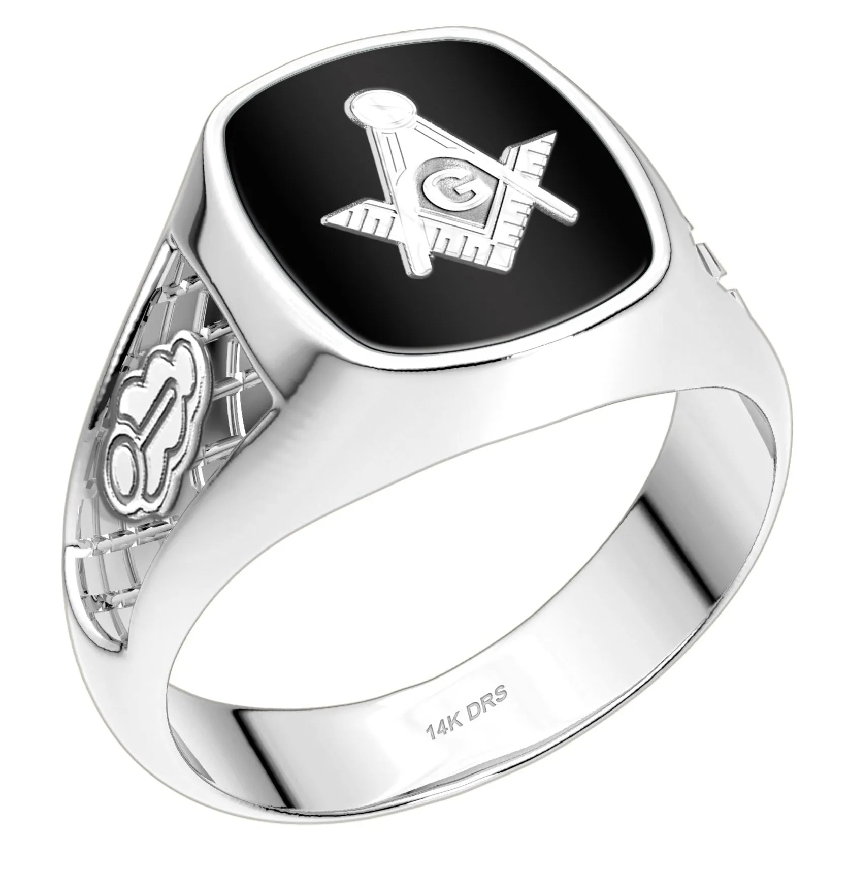 US Jewels Masonic Customizable Men's 925 Sterling Silver With 10k or 14k Yellow Gold Masonic Ring