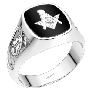 US Jewels Masonic Customizable Men's 925 Sterling Silver With 10k or 14k Yellow Gold Masonic Ring