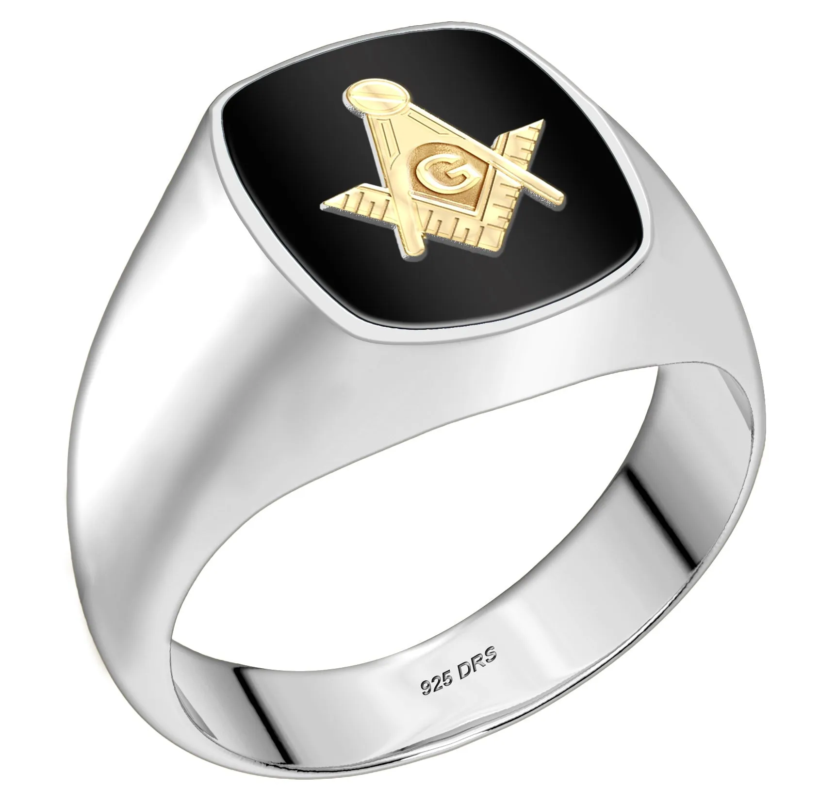 US Jewels Masonic Customizable Men's 925 Sterling Silver With 10k or 14k Yellow Gold Masonic Rings