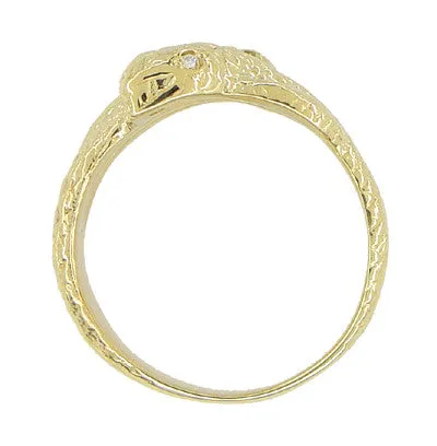 Vintage Inspired Men's Double Serpent Snake Ring with Diamond Eyes in 14 Karat Yellow Gold