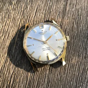 Vintage Longines Grand Prize Automatic 18K Yellow Gold Silver Date Wristwatch