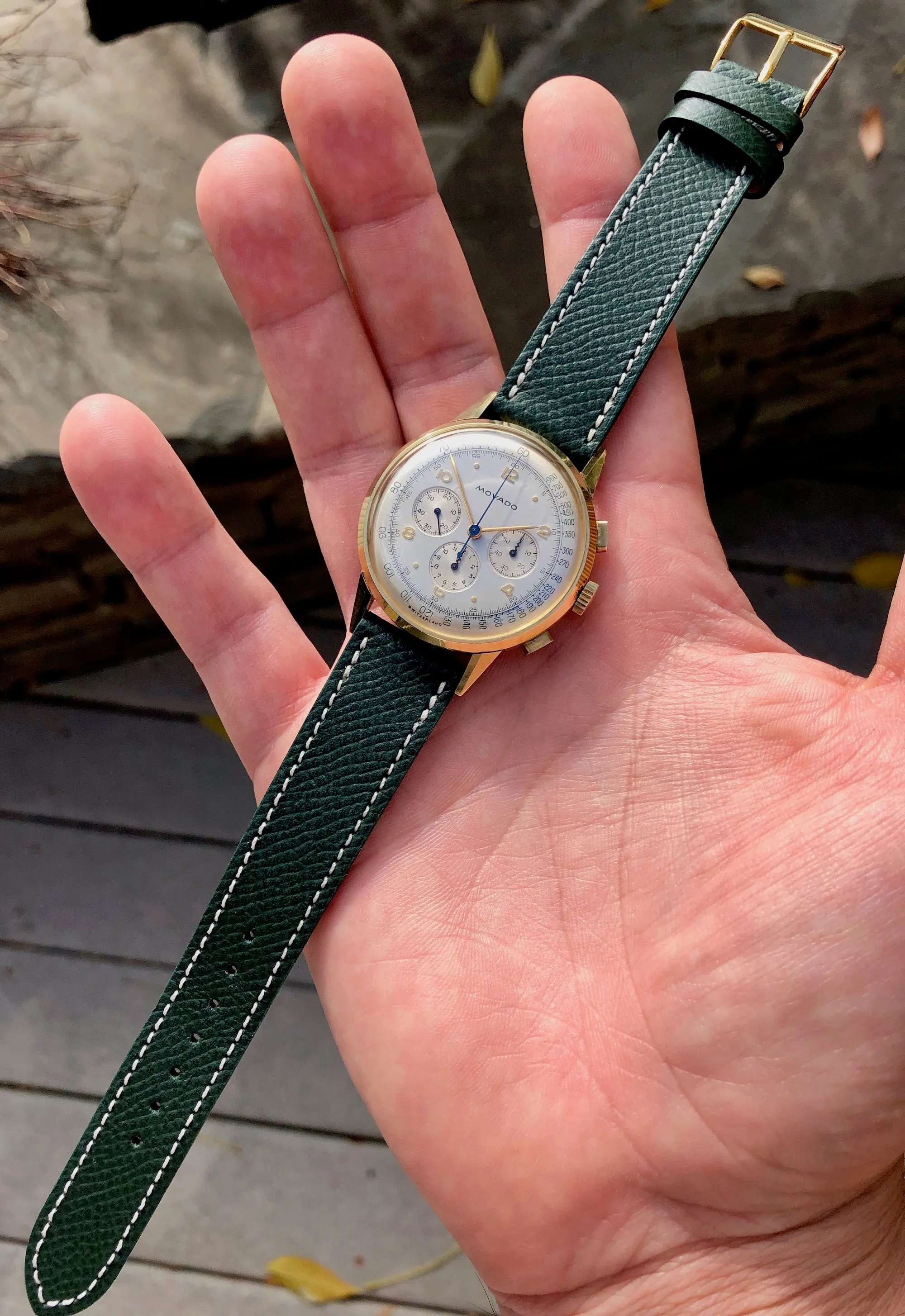 Vintage Movado Caliber 95 Yellow Gold 49036 Chronograph Manual 36mm Wristwatch