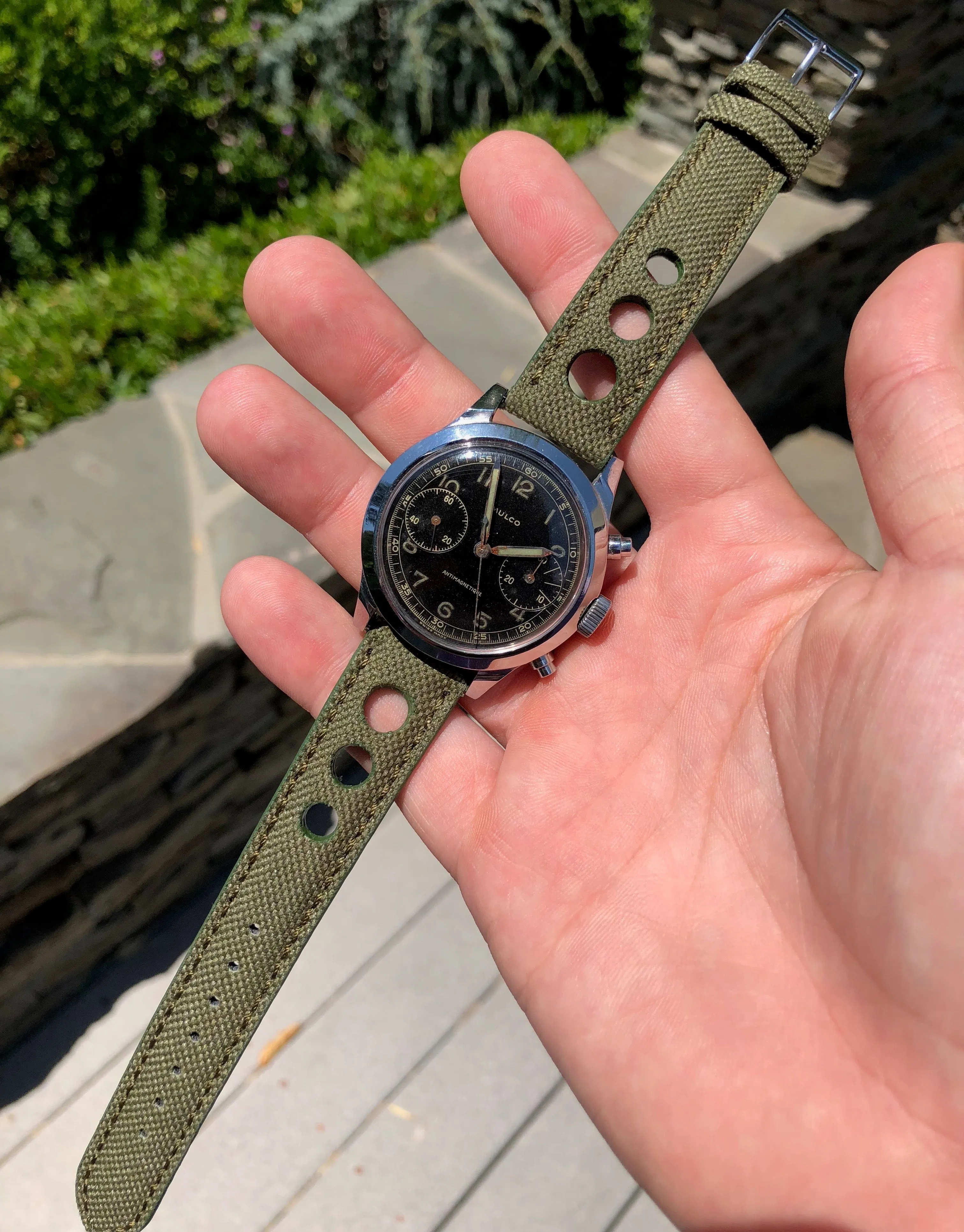 Vintage Mulco Spillman Chronograph Steel Gilt Valjoux 22 Wristwatch