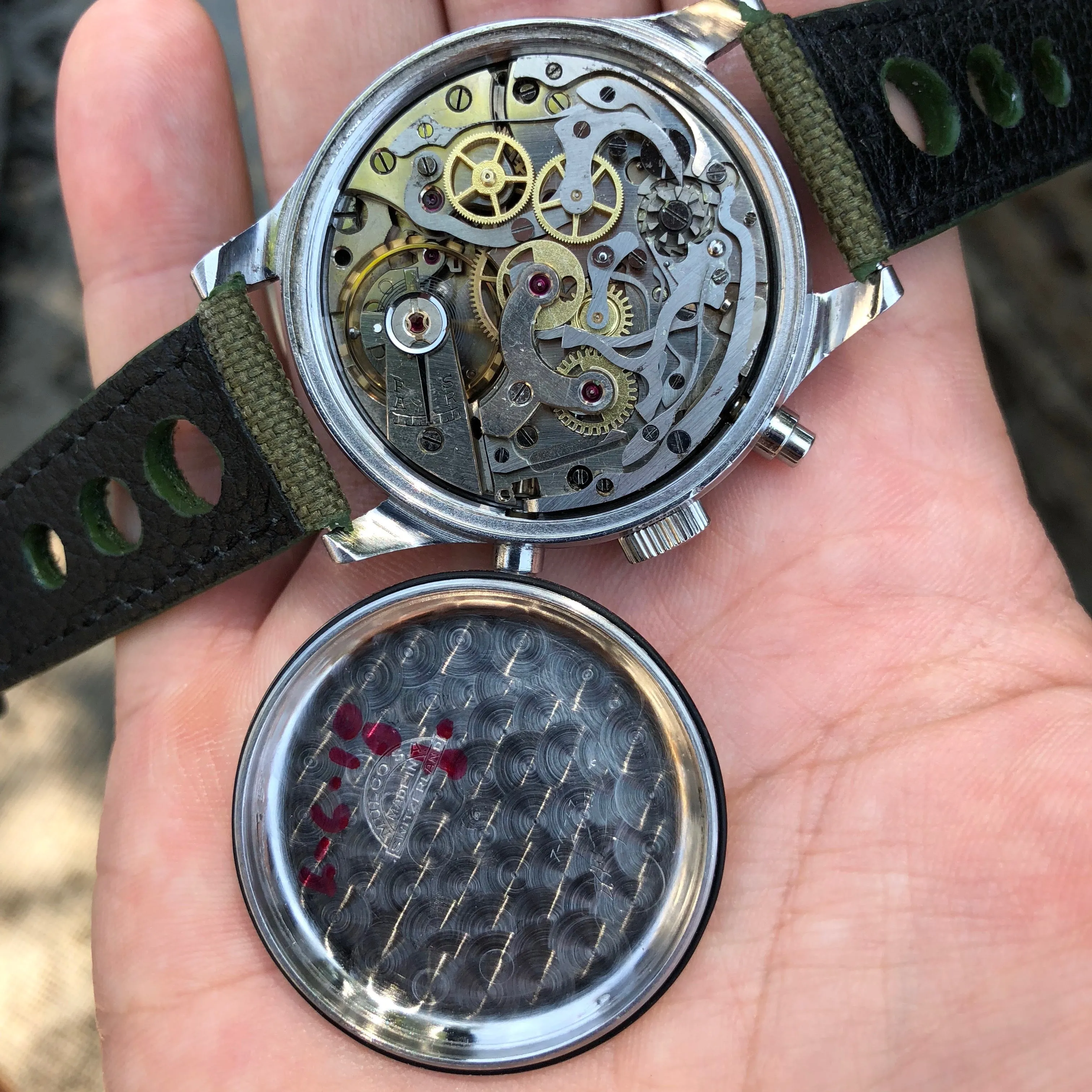 Vintage Mulco Spillman Chronograph Steel Gilt Valjoux 22 Wristwatch