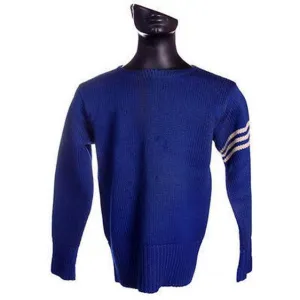VTG Mens Knit SCHOOL Sweater Royal Blue Wool 1930s 44" Chest White Sleeve Stripes