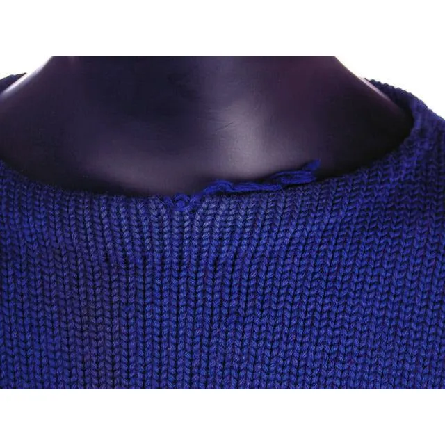 VTG Mens Knit SCHOOL Sweater Royal Blue Wool 1930s 44" Chest White Sleeve Stripes