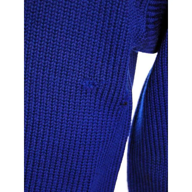 VTG Mens Knit SCHOOL Sweater Royal Blue Wool 1930s 44" Chest White Sleeve Stripes