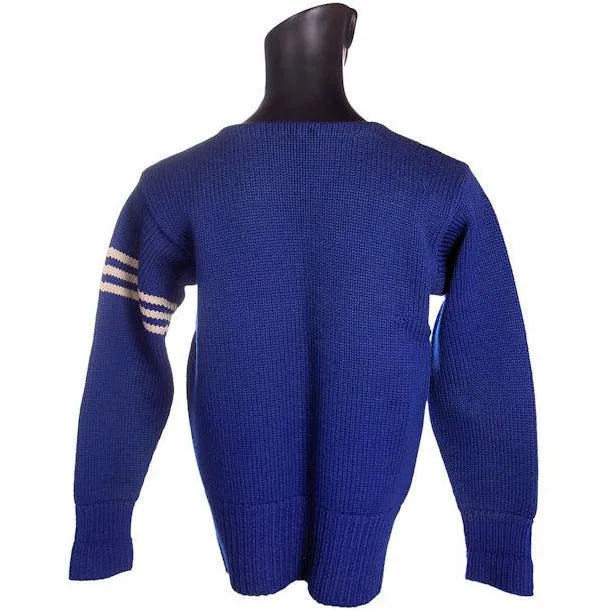 VTG Mens Knit SCHOOL Sweater Royal Blue Wool 1930s 44" Chest White Sleeve Stripes