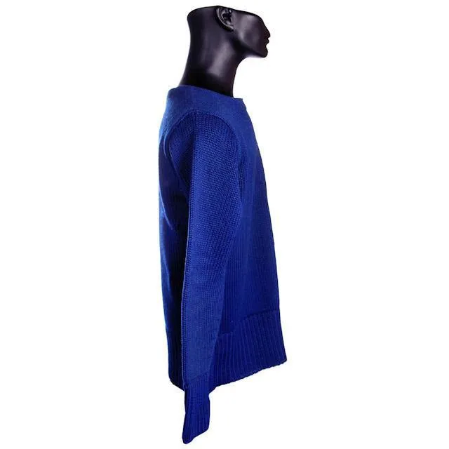 VTG Mens Knit SCHOOL Sweater Royal Blue Wool 1930s 44" Chest White Sleeve Stripes