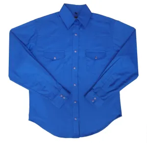 Women's Western Shirt: White Horse Solid Broadcloth Royal Blue