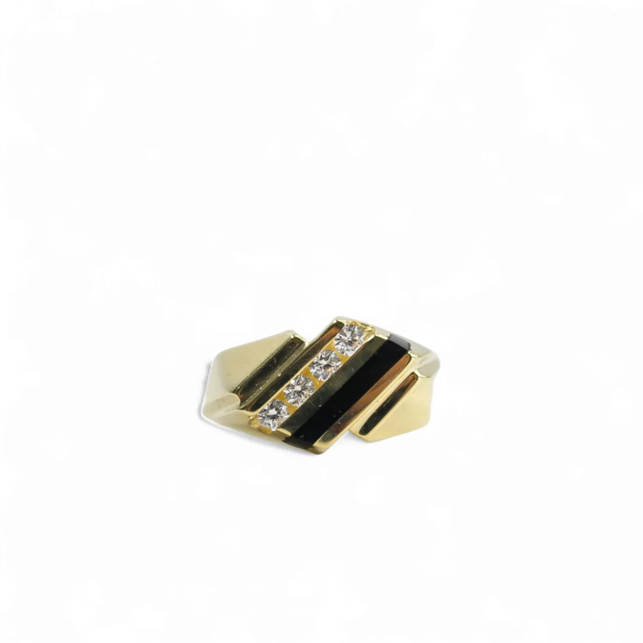 YELLOW GOLD MEN'S RING WITH BLACK ONYX AND CZ STONES.