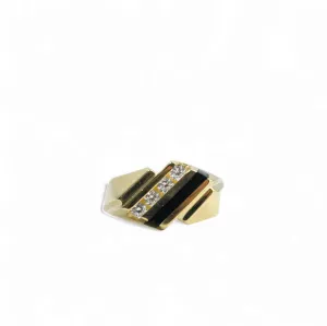YELLOW GOLD MEN'S RING WITH BLACK ONYX AND CZ STONES.