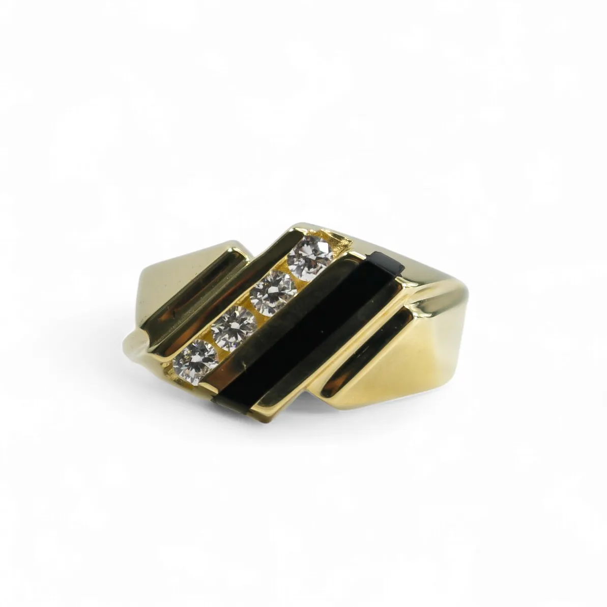 YELLOW GOLD MEN'S RING WITH BLACK ONYX AND CZ STONES.